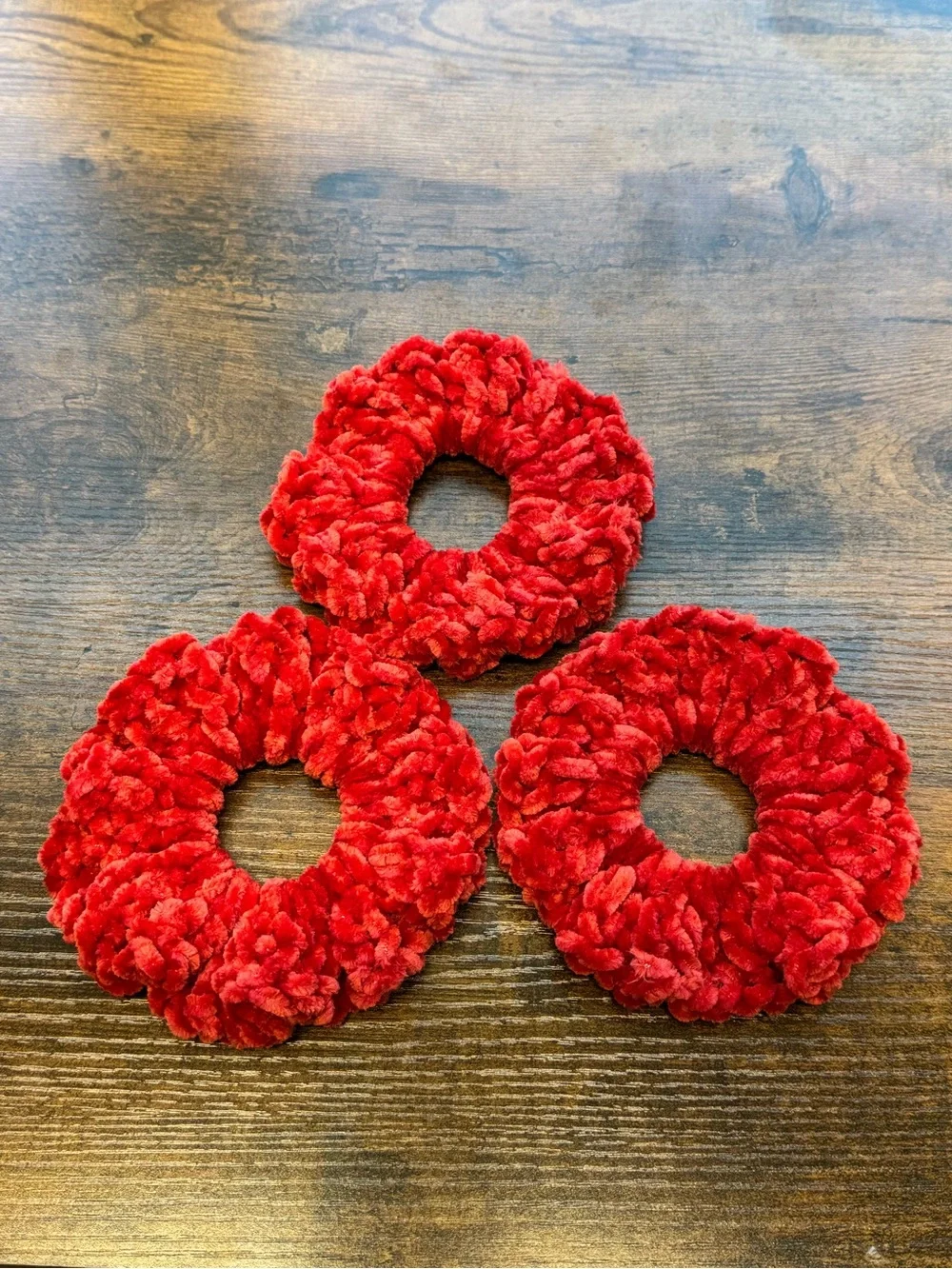Handmade Plush Red Scrunchie Set - Women's Hair Accessory